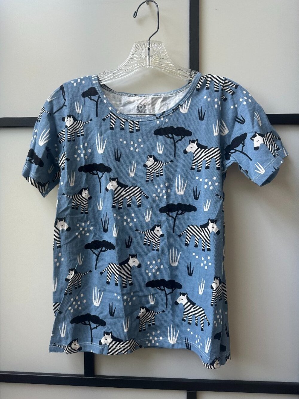 Winter Water Factory T-Shirt Womens XS Blue Organic Cotton Zebra Animal Print